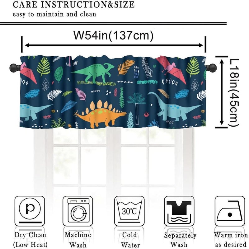 YSWOW Kids Dinosaur Valance Curtain Blue Background Cartoon Dinosaurs Art Printed Window Drapes for Boys Bedroom Decor W54xL18in Fabric Polyester 1 Panel - Image 3